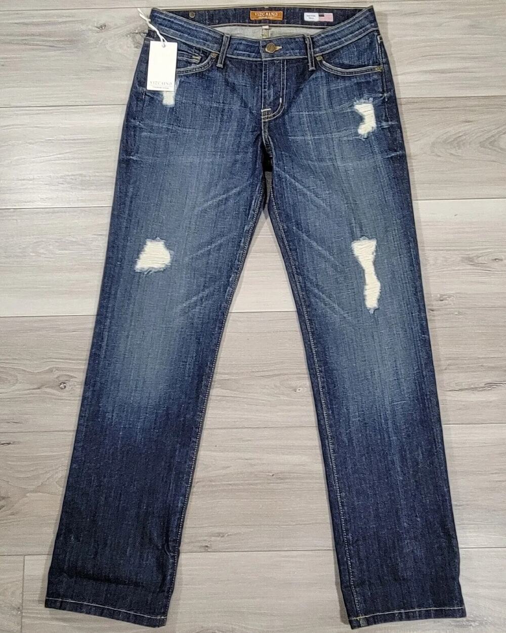 Vizcaino Jeans Women's 27 Boyfriend Premium Denim Mid-Rise Distressed New